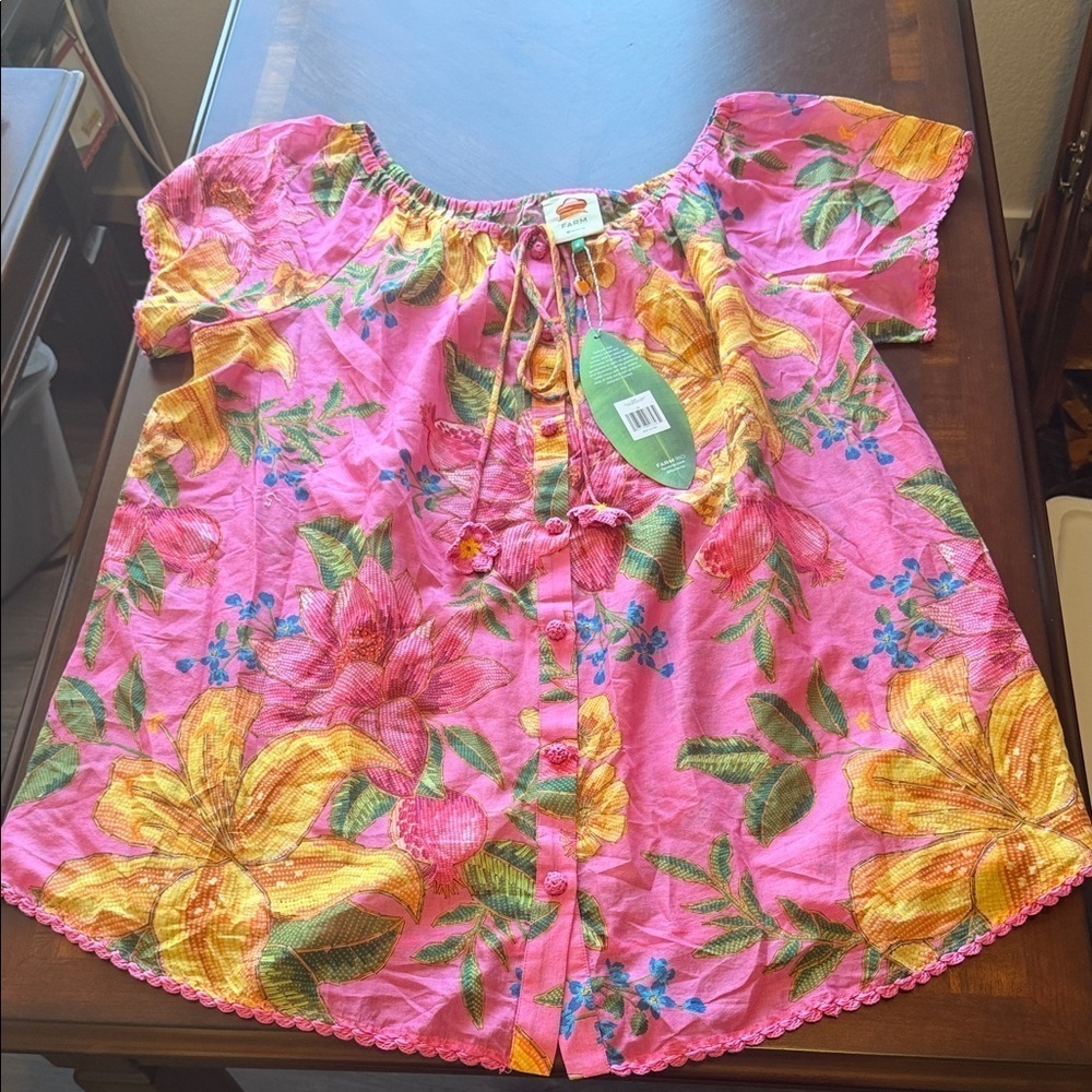 FARM Rio Pink Dress with Yellow and Green Floral Design - Picture 2 of 5